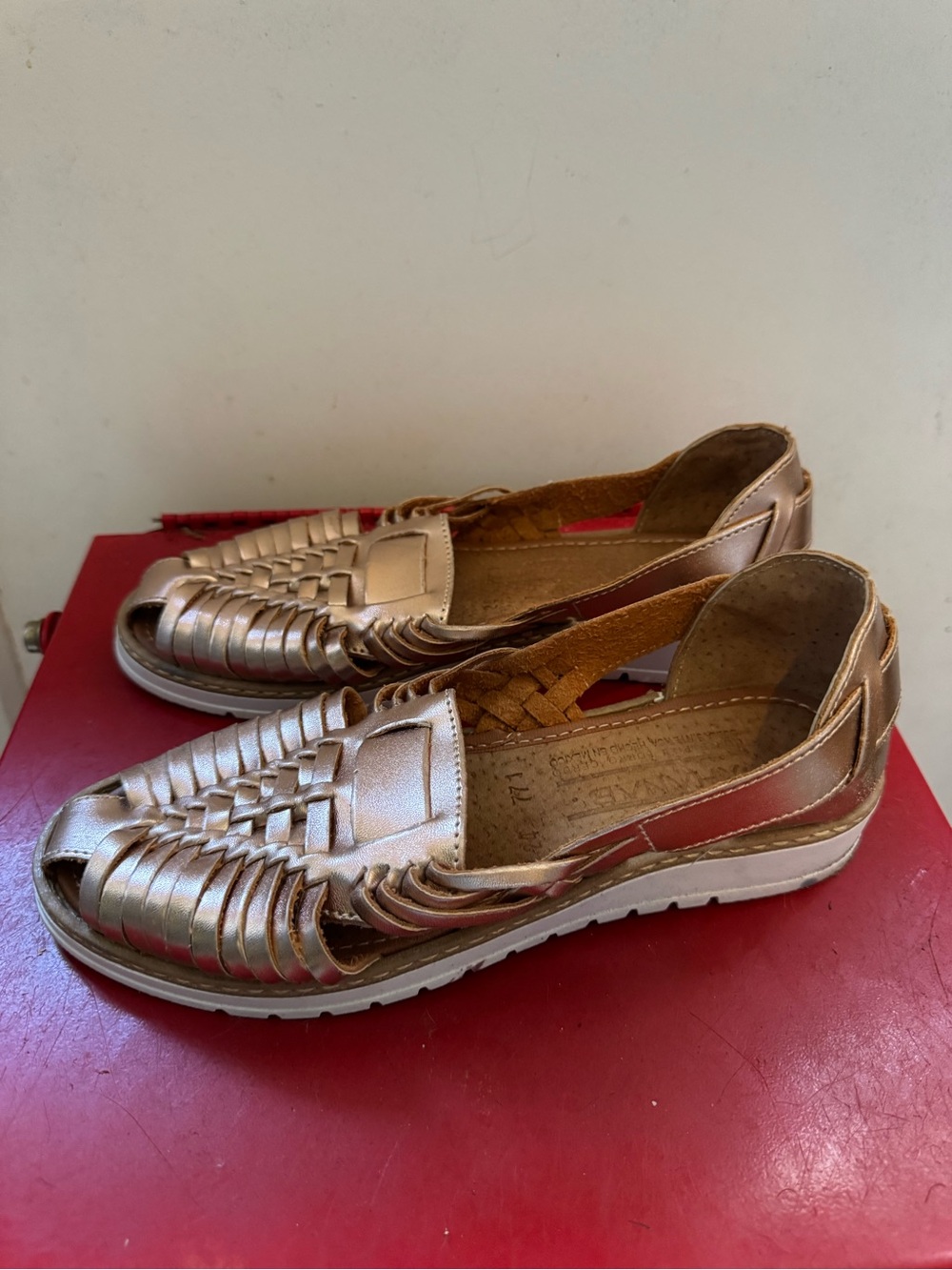 MXM Metallic Rose Gold Woven Slip-On Flats Huaraches 100% Leather